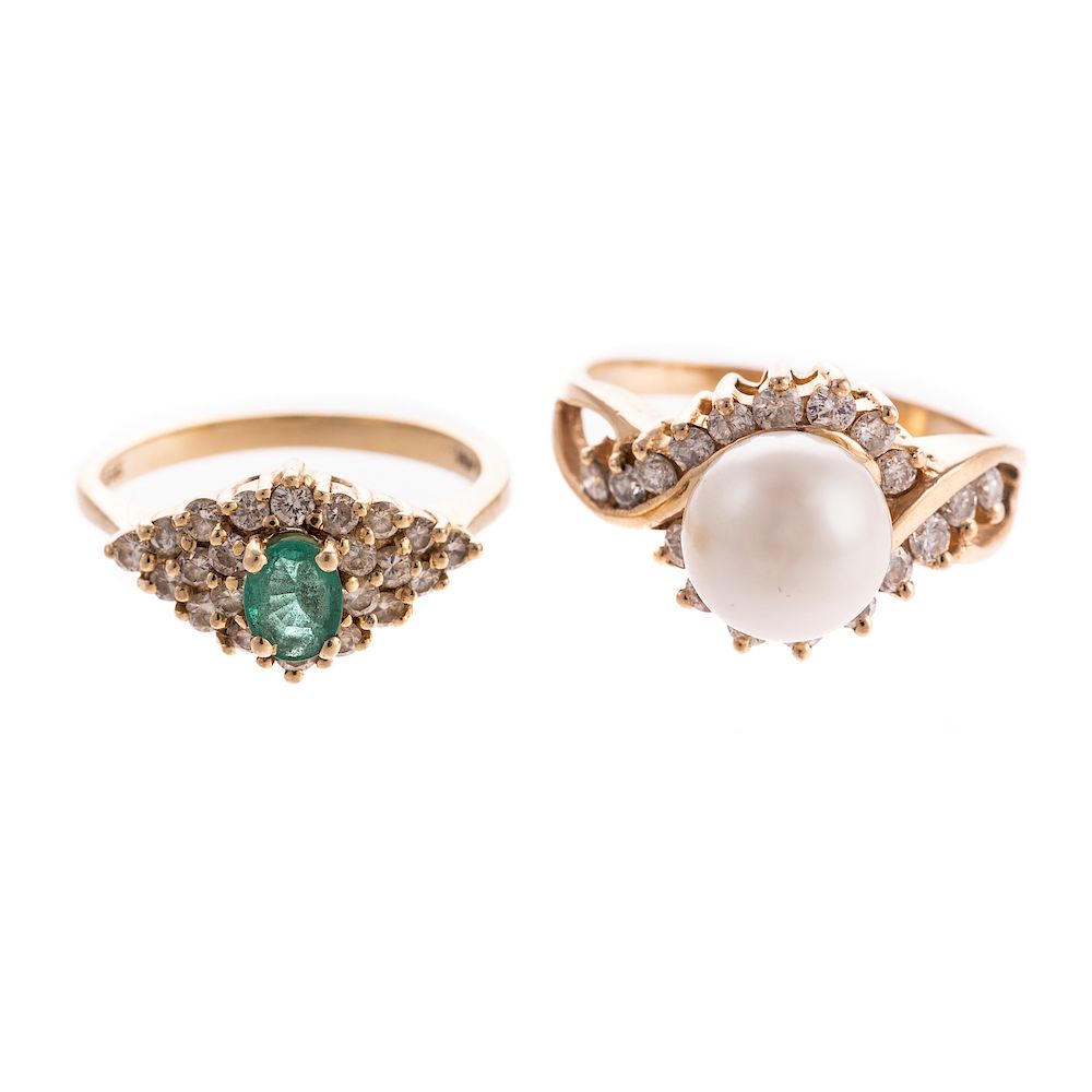 Appraisal: An Emerald Ring Pearl Ring with Diamonds K yellow gold