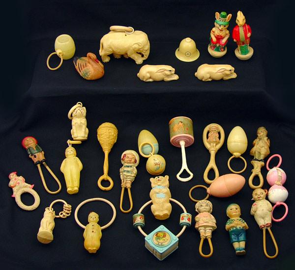 Appraisal: COLLECTION OF CELLULOID BABY RATTLES INFANT TOYS Approx pieces in