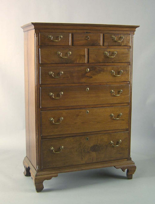 Appraisal: Pennsylvania Chippendale walnut tall chest ca the molded cornice above