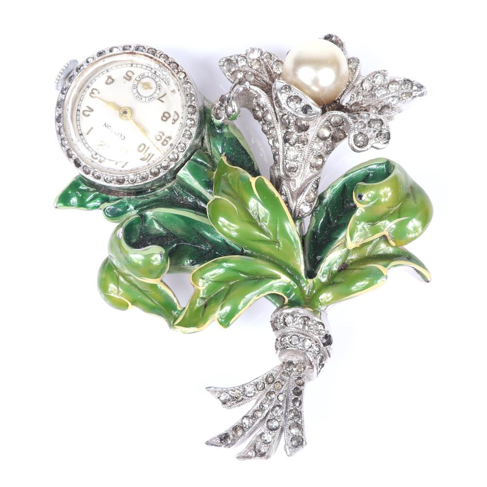 Appraisal: VINTAGE S CLINTON FIGURAL FLOWER BOUQUET LAPEL WATCH PIN BROOCH