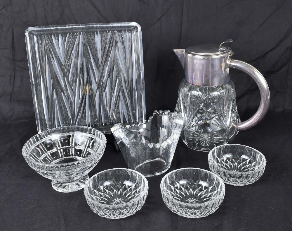 Appraisal: SEVEN MISCELLANEOUS COLORLESS GLASS TABLE ITEMSModern Comprising a silver plate