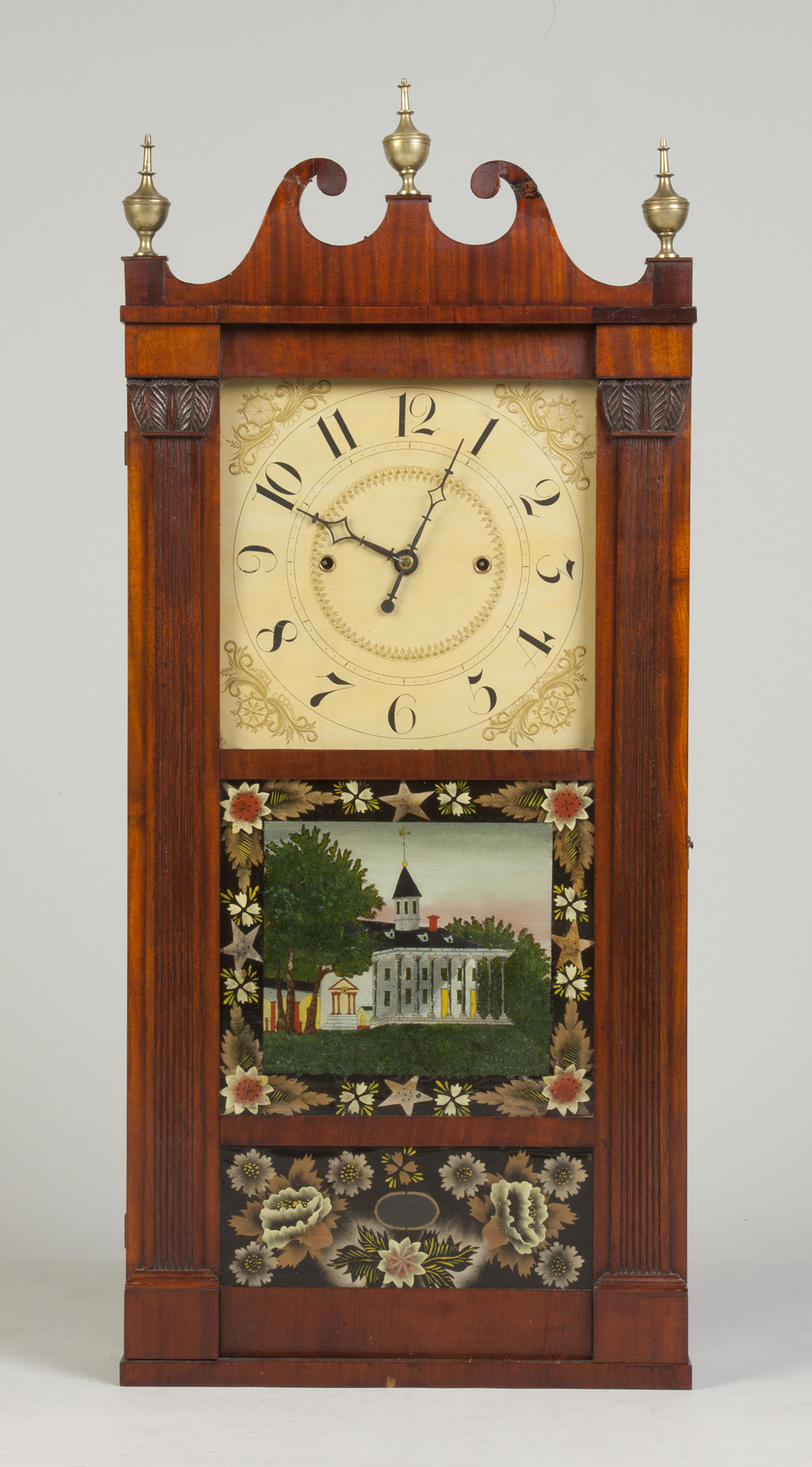 Appraisal: Jerome Thompson Co Reeded Column Scroll Shelf Clock Mahogany case