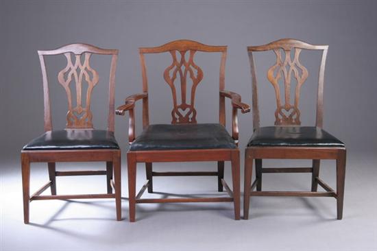 Appraisal: SET SIX CHIPPENDALE STYLE MAHOGANY DINING CHAIRS late th century