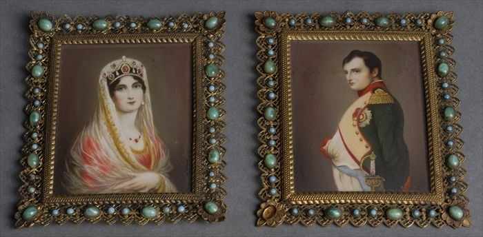 Appraisal: PAIR OF MINIATURE RECTANGULAR PORTRAITS OF NAPOLEON AND JOSEPHINE Watercolors