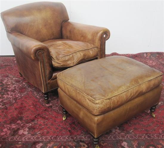 Appraisal: CLUB CHAIR AND OTTOMAN A George Smith brown leather club