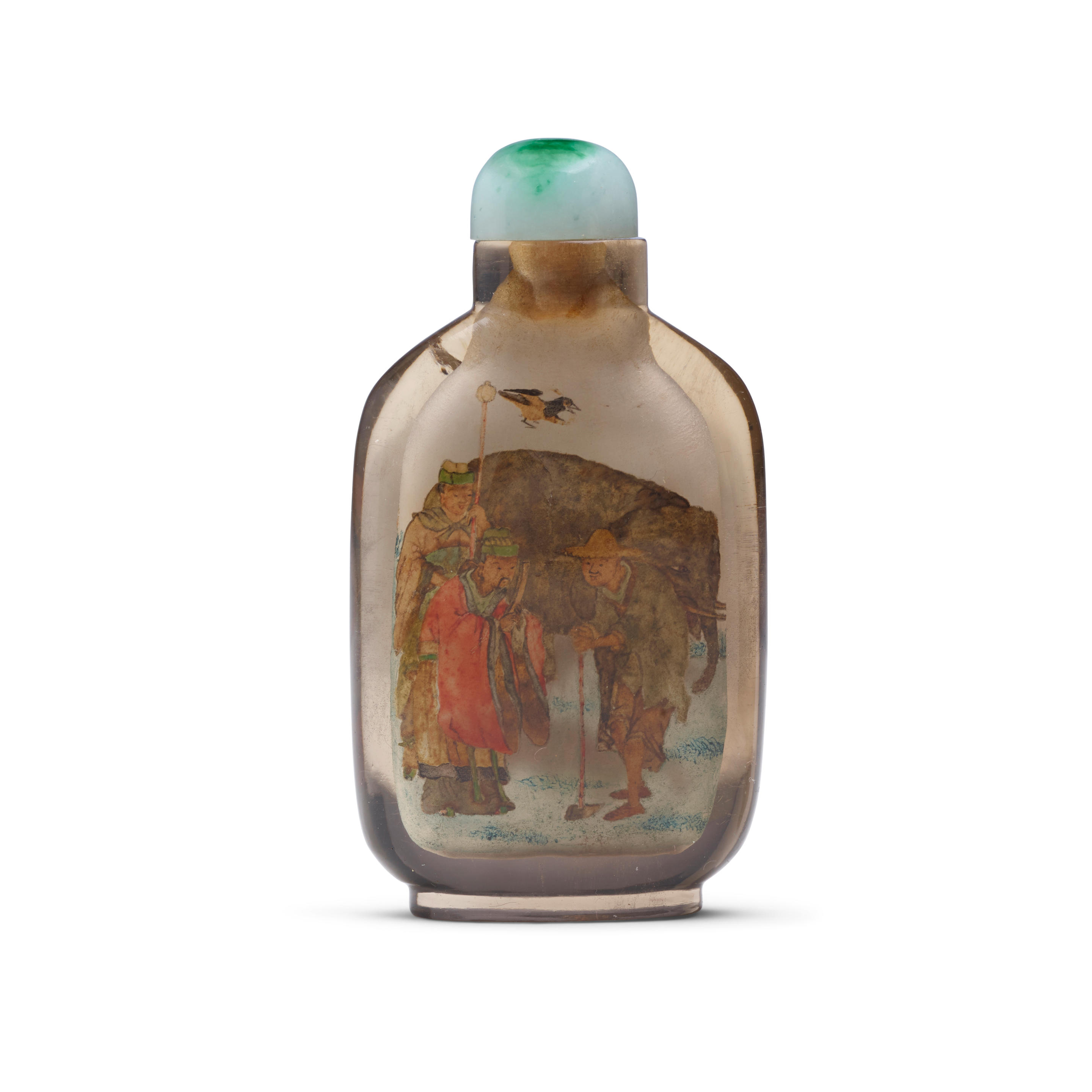 Appraisal: AN INSIDE-PAINTED SMOKY CRYSTAL SNUFF BOTTLE Ye Family Ye Family