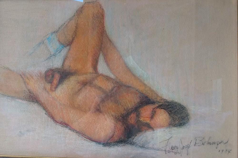 Appraisal: FRANZ JOSEF BOLINGER AMERICAN - Male Nude Signed Crayon Pencil