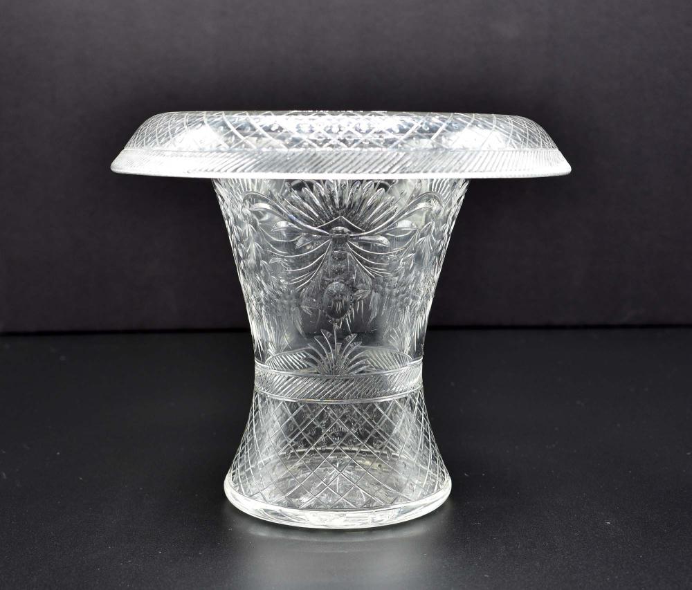 Appraisal: PIERPOINT CUT COLORLESS GLASS CENTERPIECE VASEAmerican Circa In the Buckingham