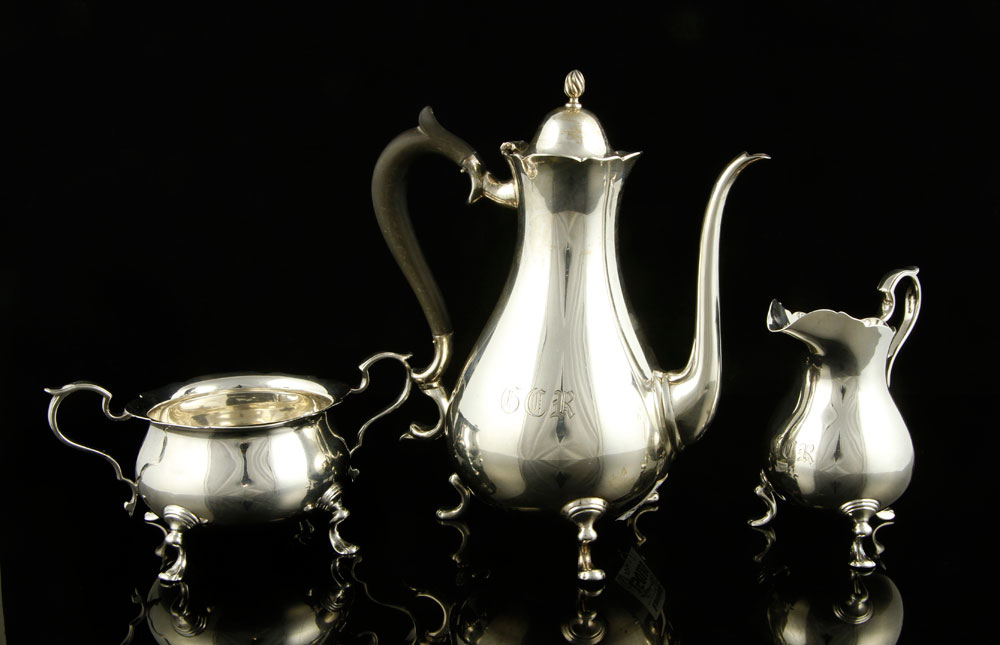 Appraisal: - Piece Tuttle Sterling Demitasse Set Tuttle Silversmith three-piece demitasse