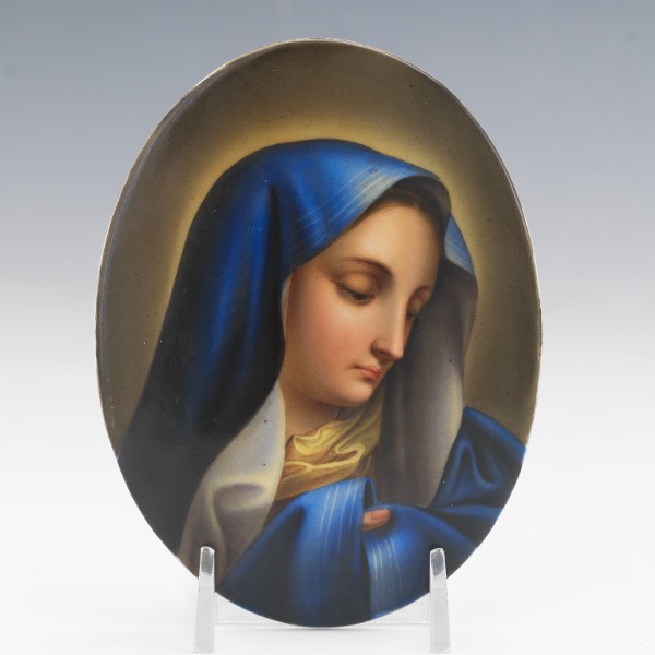 Appraisal: PORCELAIN ENAMELED OVAL PLAQUE OF THE VIRGIN MADONNA AFTER CARLO