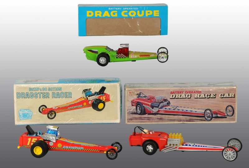 Appraisal: Lot of Dragster Battery-Operated Toys Description Japanese Working Tin and