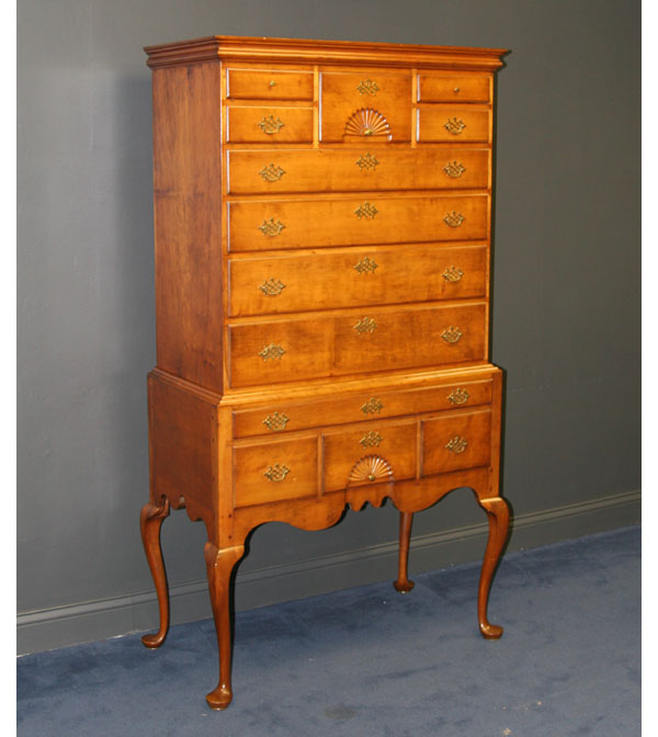 Appraisal: Two piece eighteenth century Connecticut cherry high boy nine drawers