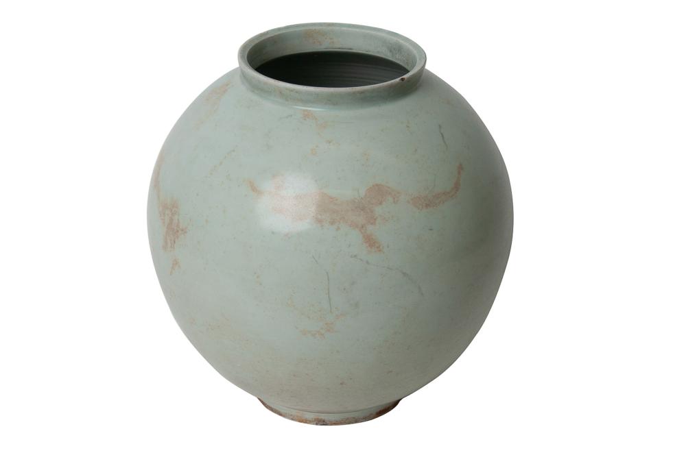 Appraisal: KOREAN GLAZED CERAMIC MOON JAR inches wide inches high Condition