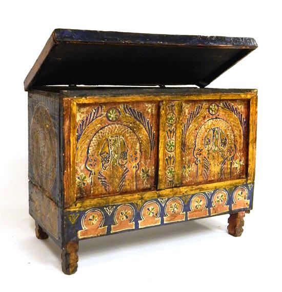 Appraisal: th C Indian vibrantly painted small chest raised on four