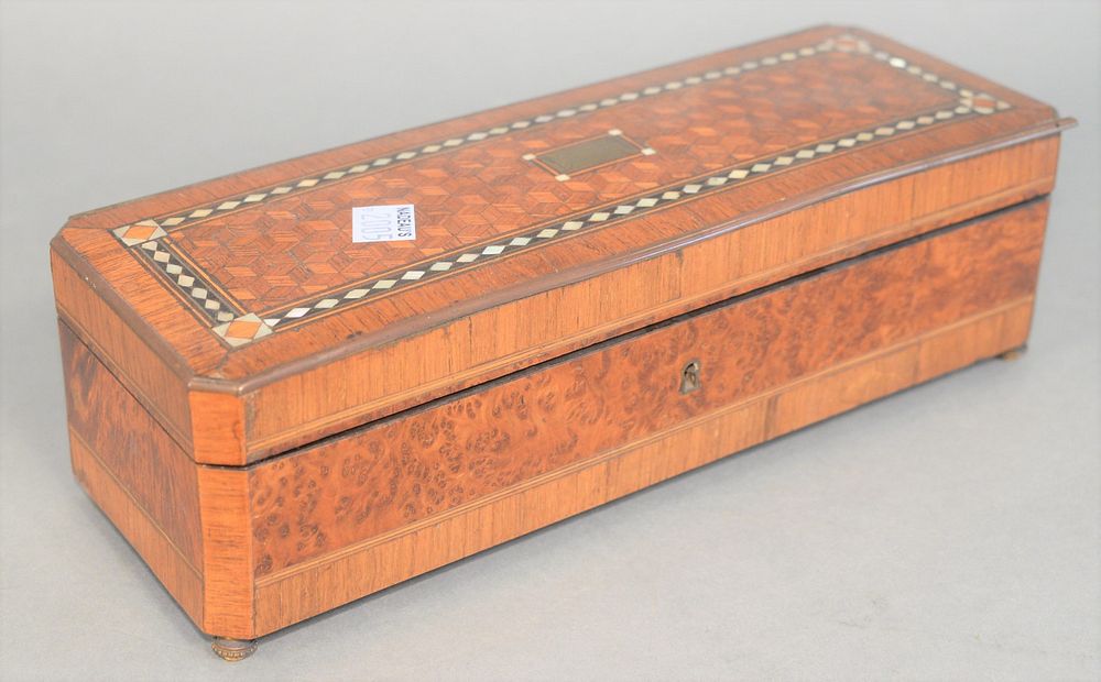 Appraisal: Inlaid Burl Glove Box having mother of pearl inlay opening