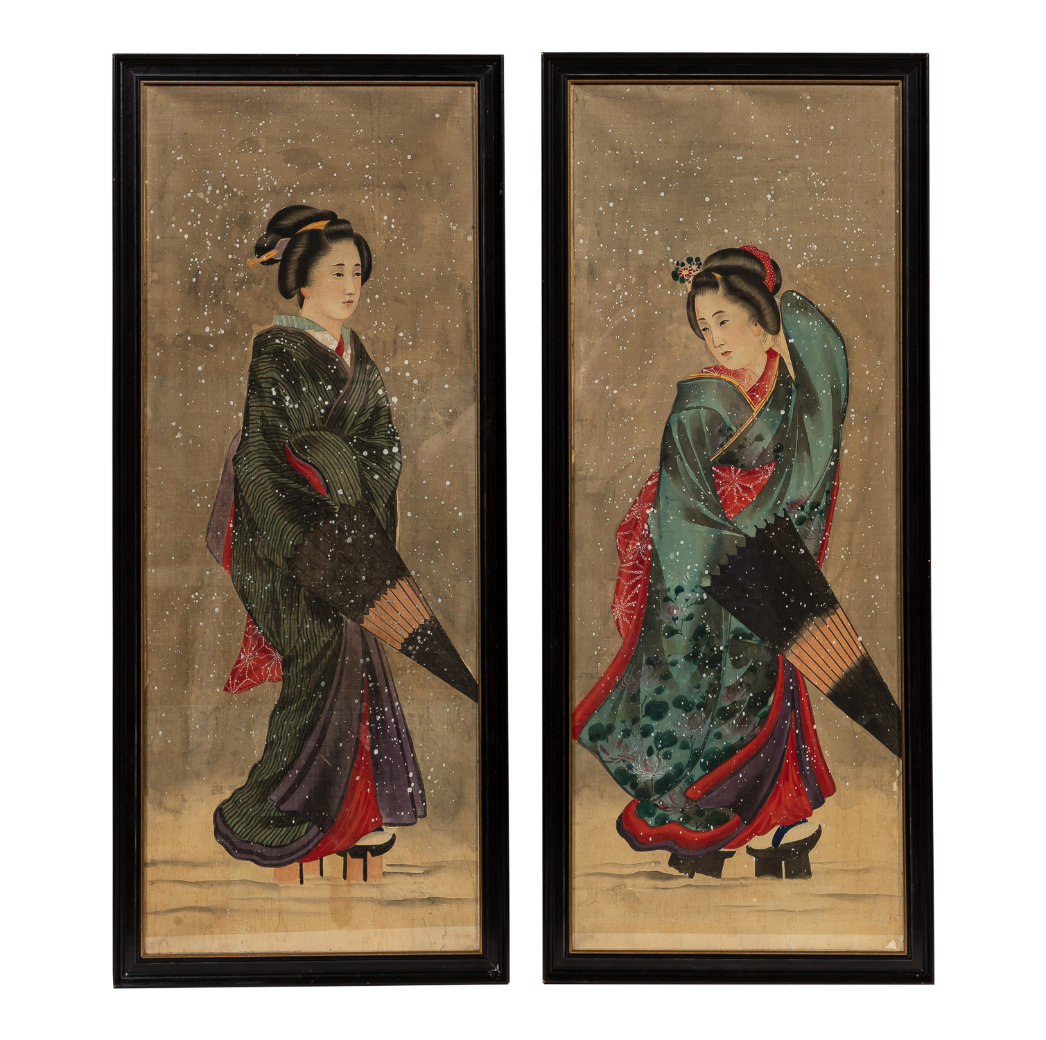 Appraisal: PAIR OF JAPANESE BIJIN-GA PAINTINGS ON SILK S Pair of