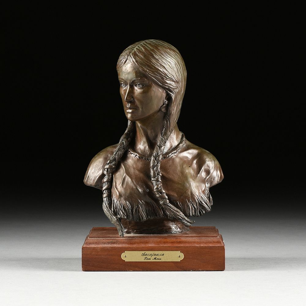 Appraisal: TOM MOSS American Texas b A BRONZE PORTRAIT BUST Sacajawea