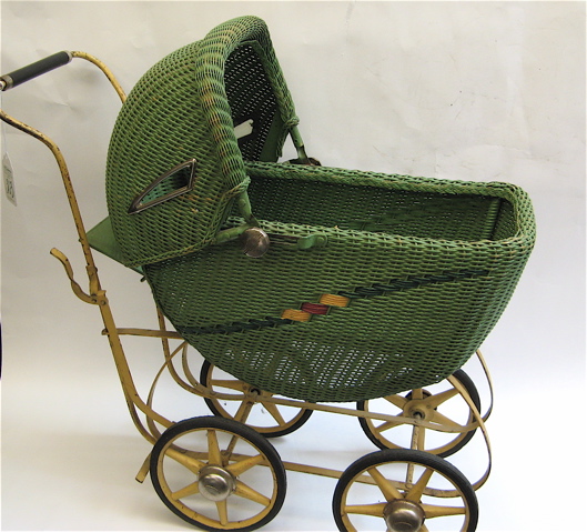 Appraisal: WICKER DOLL STROLLER WITH BASSINET inches ht mid th century