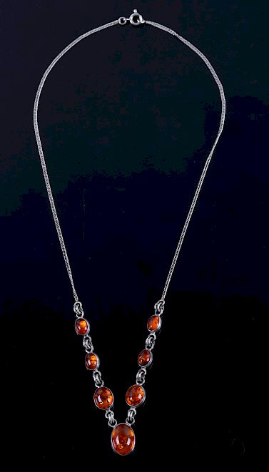 Appraisal: Sterling Silver and Amber Necklace For your consideration in this