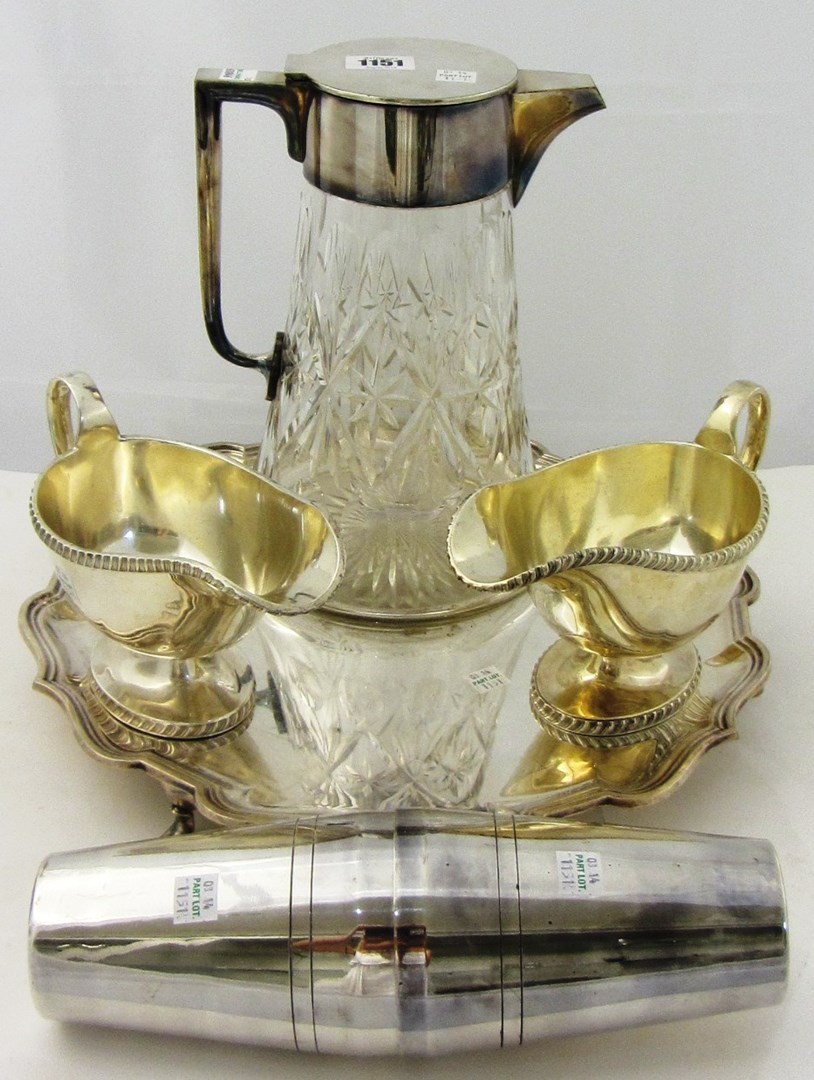 Appraisal: Plated wares comprising a large faceted glass hinge lidded lemonade