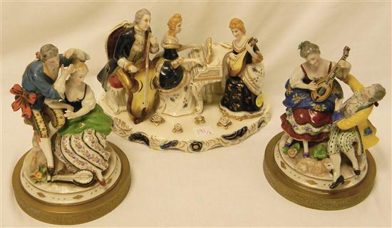 Appraisal: Three porcelain figure groupings all musical one of three figures