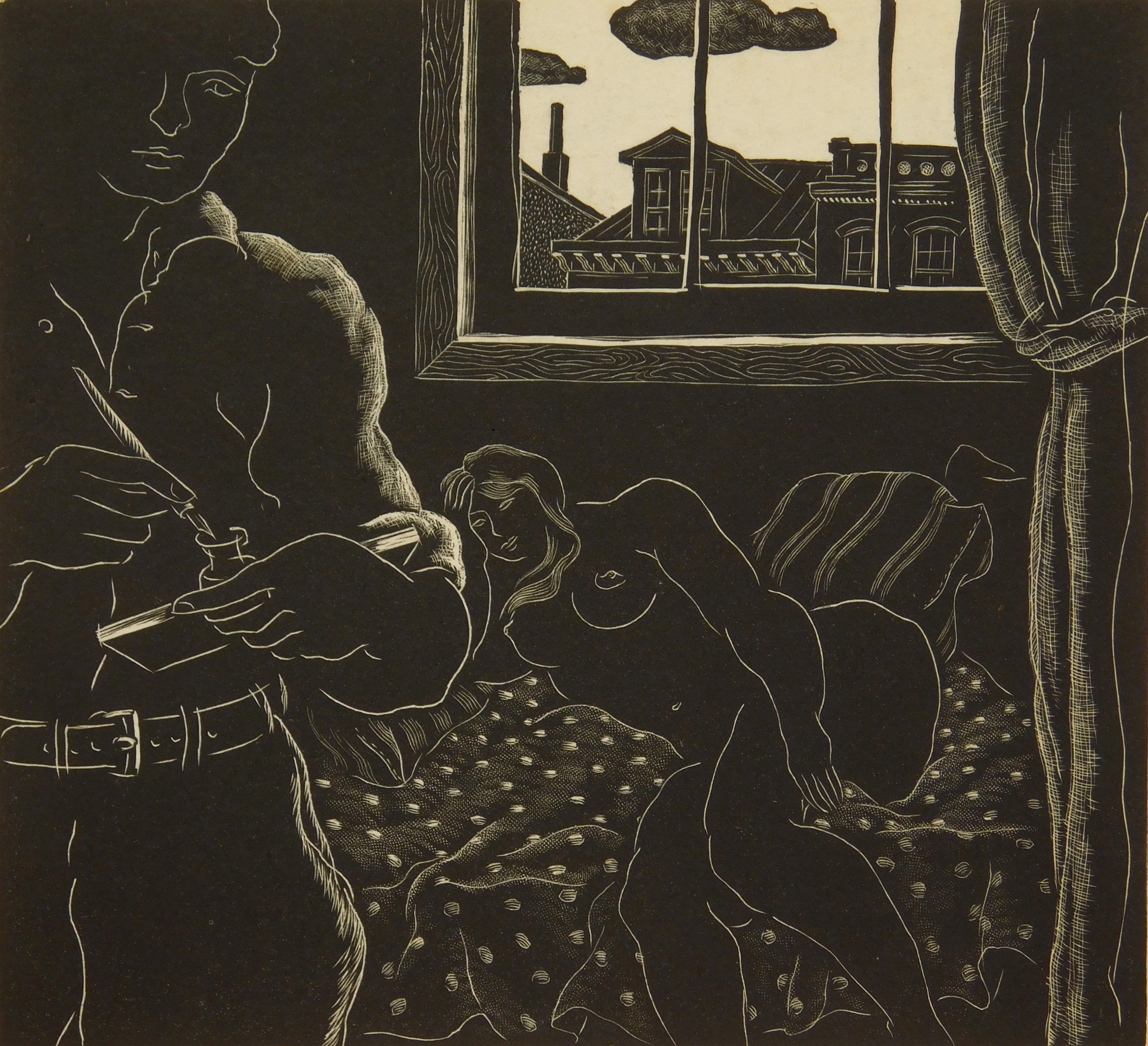 Appraisal: Salvatore Pinto - Model Resting''- wood engraving signed and titled