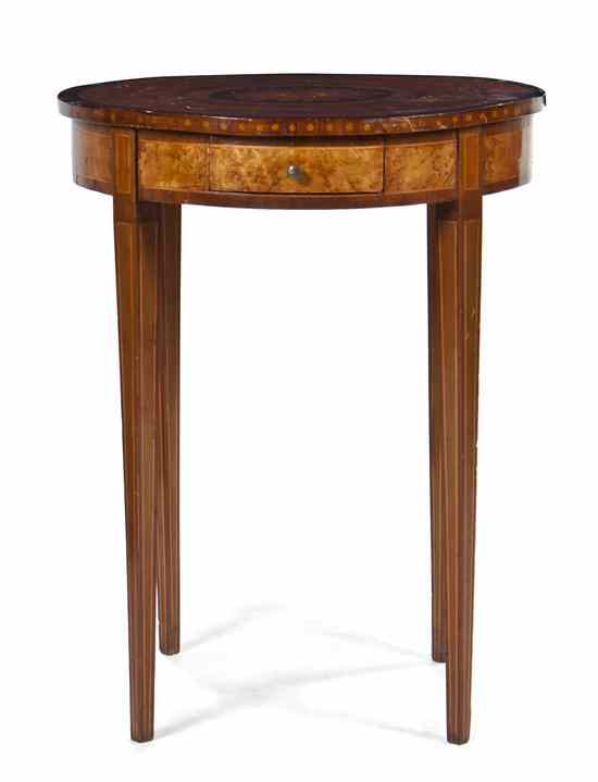 Appraisal: A Continental Parquetry Decorated Occasional Table the circular top centered