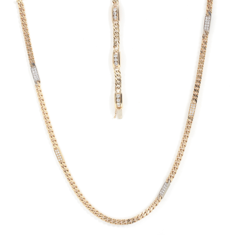 Appraisal: Diamond and heavy gold necklace and bracelet K gold curb