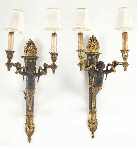 Appraisal: Pair of Empire Style Sconces th century likely bronze with