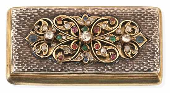 Appraisal: AN ANTIQUE JEWELLED SNUFF BOX The rectangular sterling silver snuff