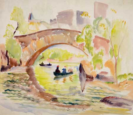 Appraisal: HAYLEY LEVER Boating in Central Park Watercolor and pencil on