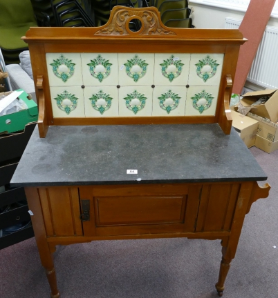 Appraisal: Art Nouveau marble topped wash stand with cream tile splash