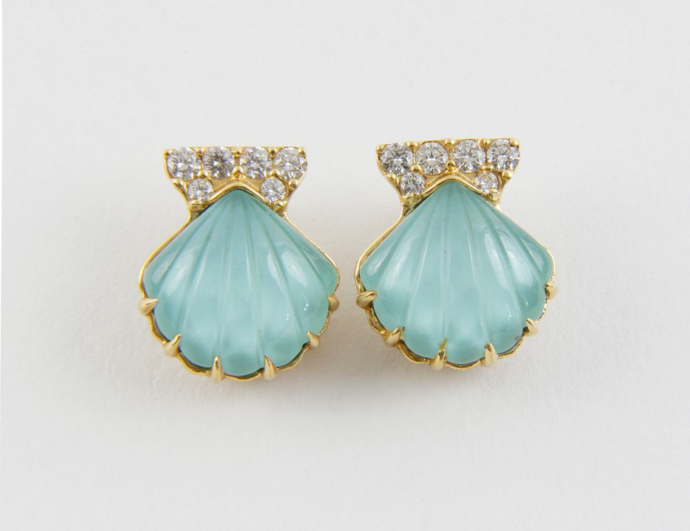 Appraisal: Pair of k Yellow Gold Aquamarine and Diamond Earclips Pair