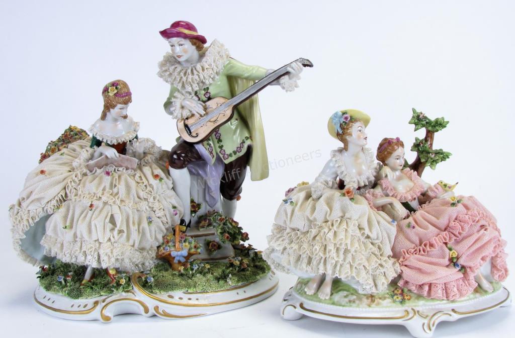 Appraisal: Two Unter Weiss Bach Porcelain Figural Groupings one depicting a