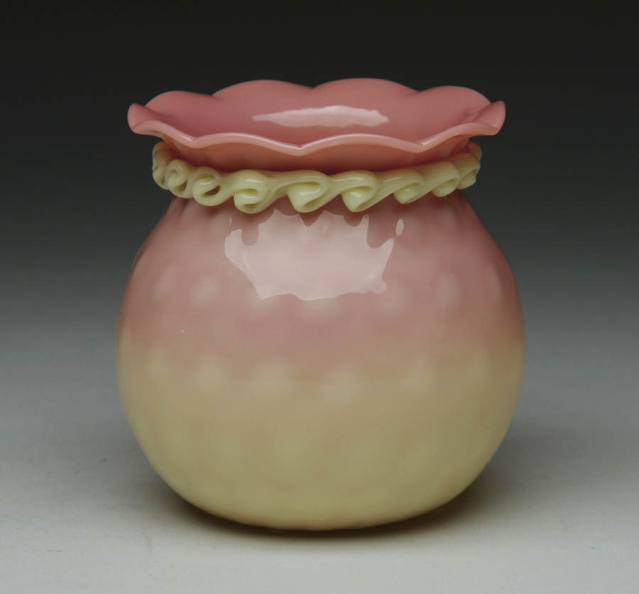 Appraisal: MT WASHINGTON BURMESE ROSE BOWL VASE Rare Mt Washington rose