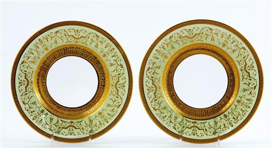 Appraisal: Gilt green and clear glass dessert salad plates Dia pcs