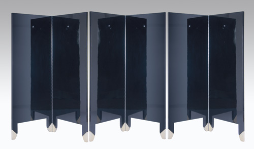 Appraisal: KARL SPRINGER Three double-panel folding screens with black and cream