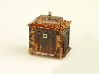 Appraisal: A George IV tortoiseshell tea caddy the pressed sides with