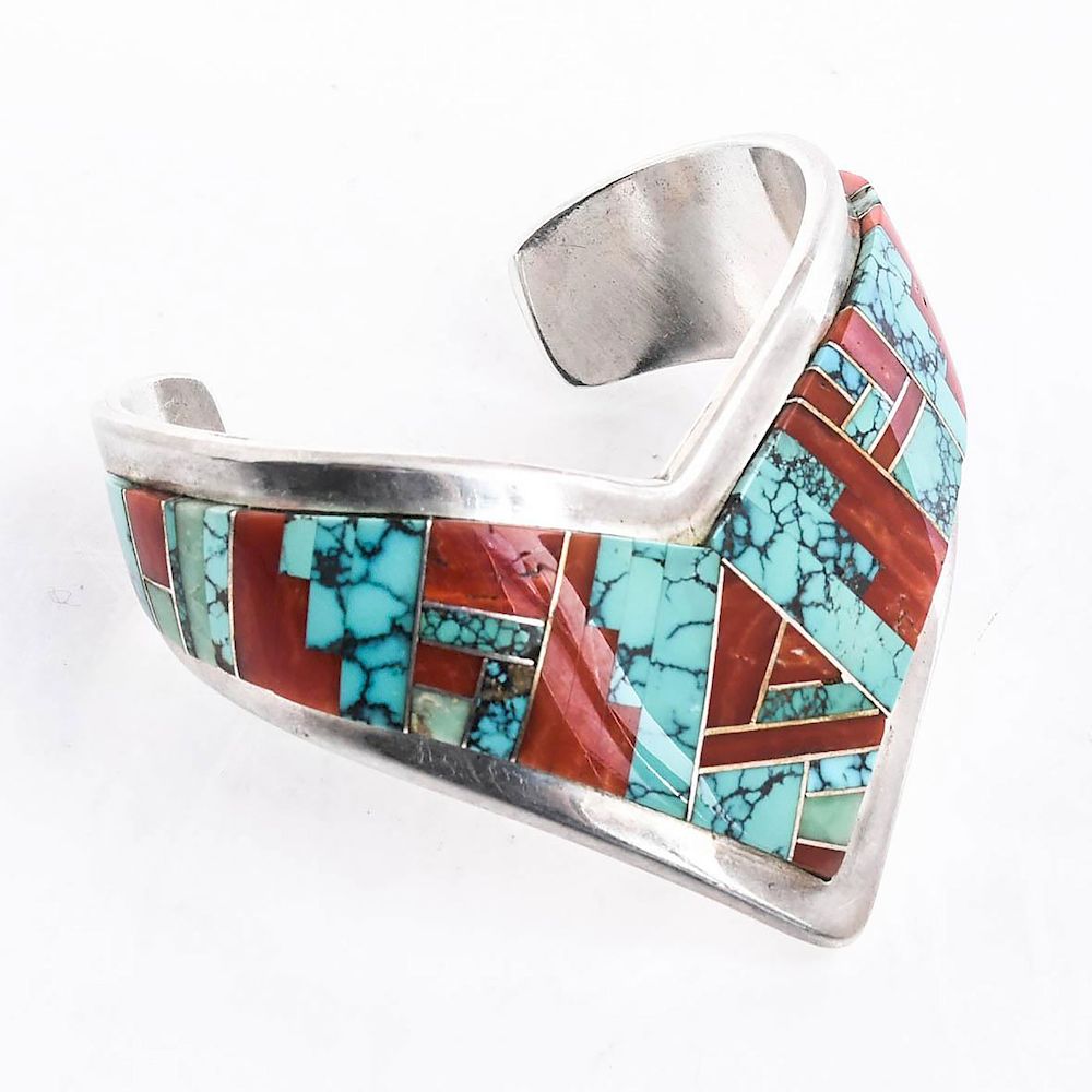 Appraisal: HARRISON JIM NAVAJO STERLING SILVER CUFF BRACELET Fine mosaic turquoise