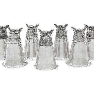 Appraisal: A Set of Seven Silver-Plate Stirrup Cups apparently unmarked Height