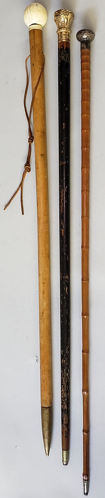 Appraisal: Collection of Three th Century Walking Sticks Collection of Three