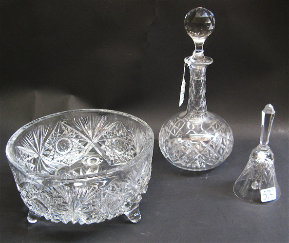 Appraisal: THREE PIECES OF CLEAR CUT GLASS including a round three