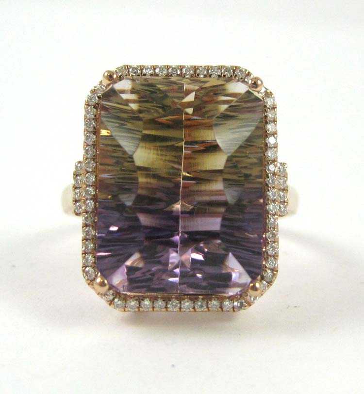 Appraisal: AMETRINE DIAMOND AND FOURTEEN KARAT GOLD RING The rose gold