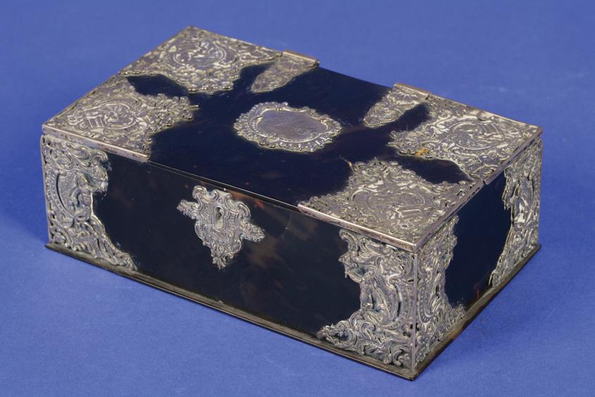 Appraisal: A VICTORIAN SILVER MOUNTED TORTOISESHELL DRESSING TABLE BOX of rectangular