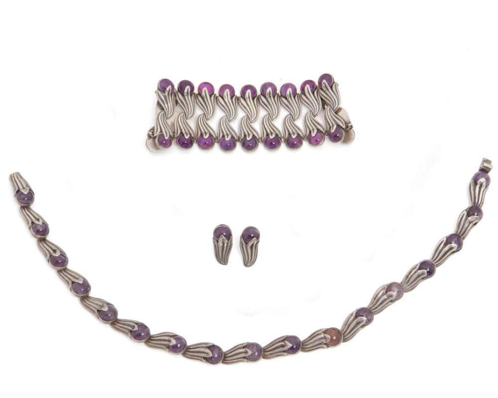 Appraisal: A set of Los Castillo silver and amethyst jewelry -