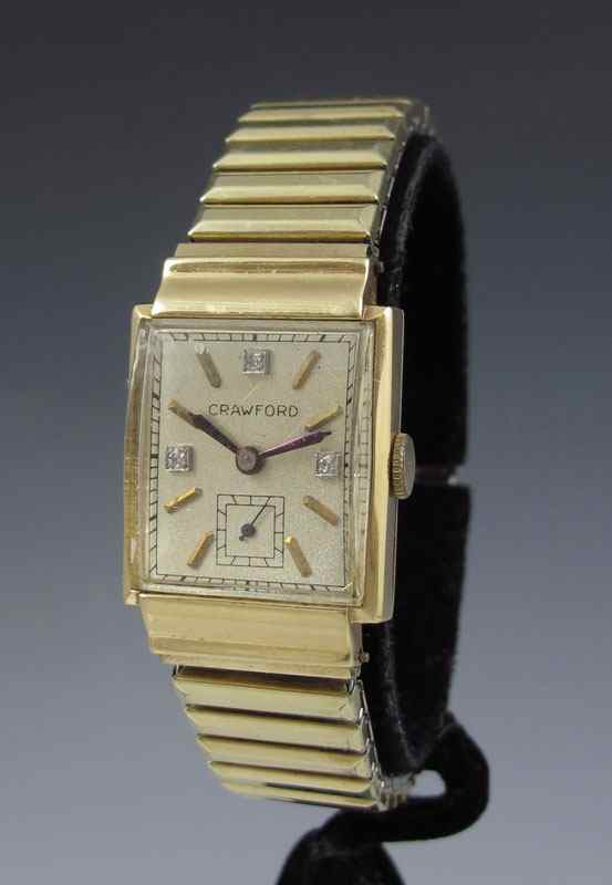 Appraisal: CRAWFORD ART DECO WATCH Ca Dial enhanced by diamonds mounted