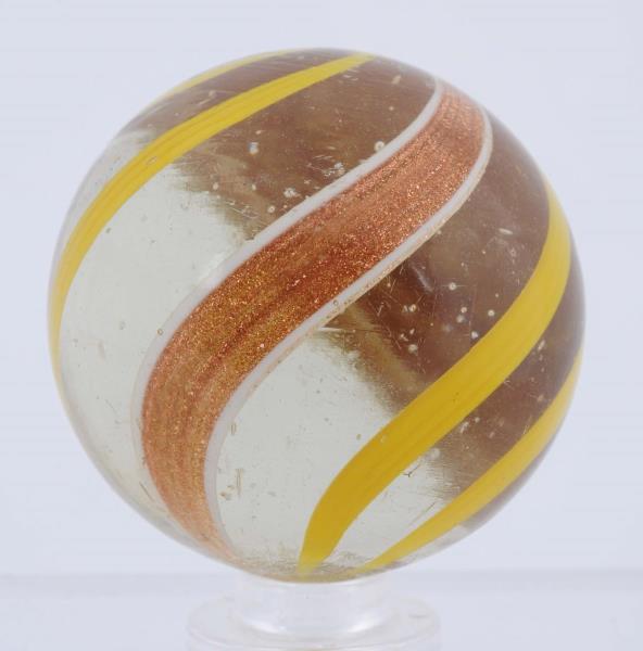 Appraisal: Large Clear Banded Lutz Marble Clear base glass with yellow