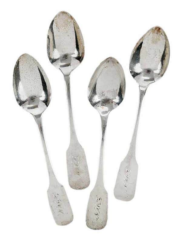 Appraisal: Four Miniature William Ewan Coin Silver Spoons Charleston South Carolina