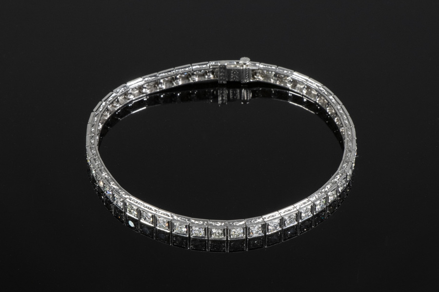 Appraisal: DIAMOND TENNIS BRACELET Vintage Art Deco era tennis bracelet set