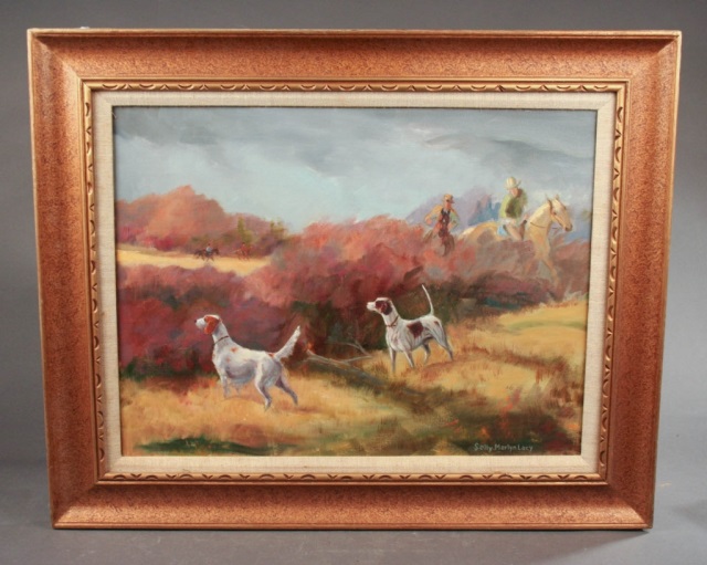 Appraisal: Hunters on Horseback by Sally Martyn Lacy Oil on canvas